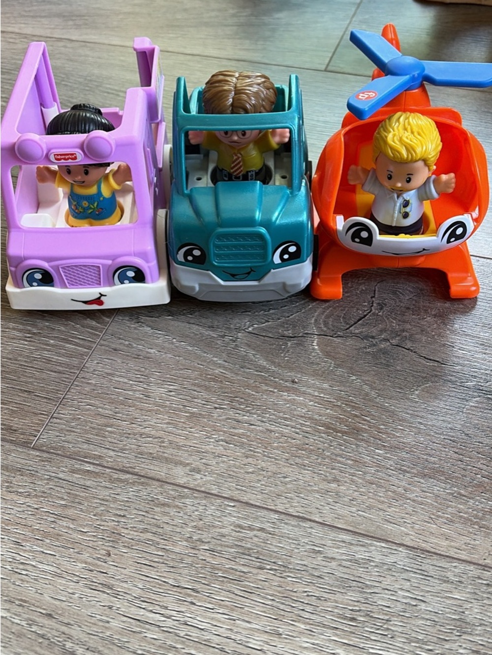 Fisher-Price Little People Pink Truck Teal Car Orange Helicopter Set